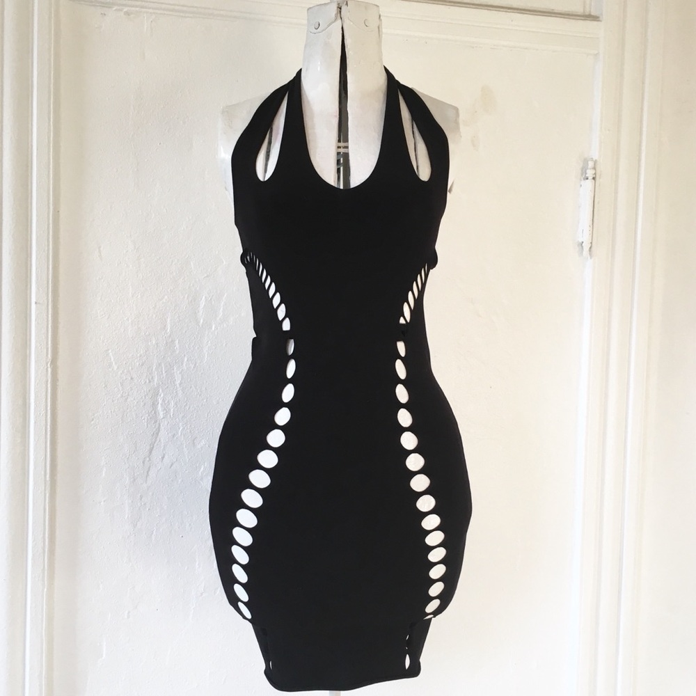 Bodycon woven black dress. Made in Italy